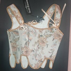 Floral Corset Top - Cream and Brown